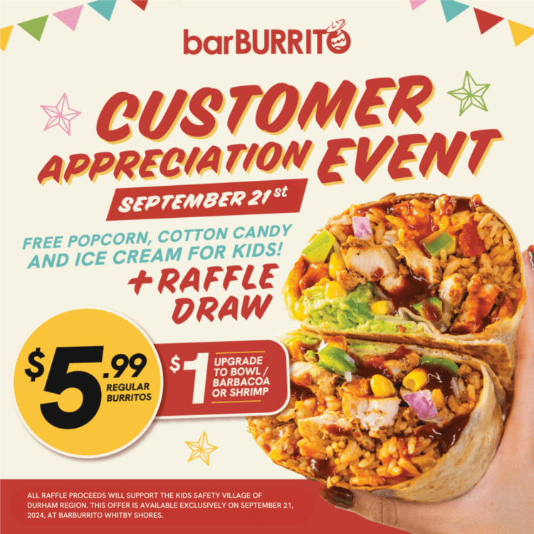 5.99 Burritos at BarBurrito Whitby Shores Customer Appreciation Event on September 21